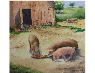 Kate Marshall, Three Little Pigs, watercolor